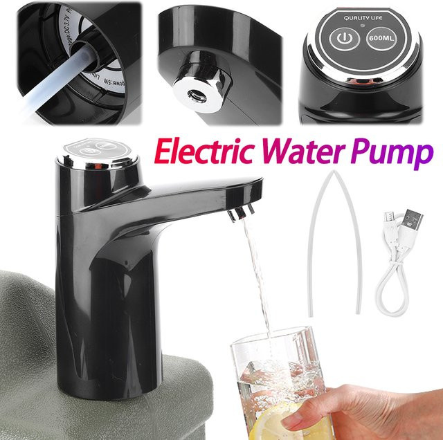 Alloet Elektrische Wasserpumpe in Schwarz, USB wiederaufladbarer tragbarer Wasserspender mit Ein-Tasten-Schalter für Outdoor-Camping - Bild 1