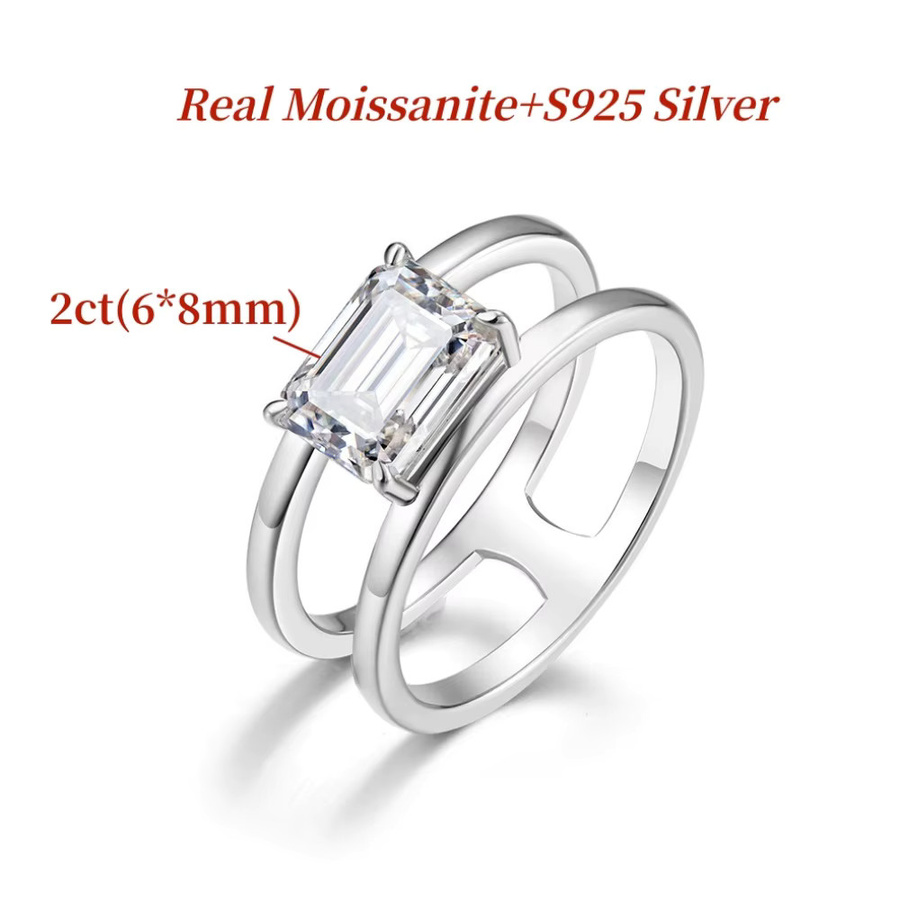 GXTRS Moissanit-Ring, 925 Silber, Smaragdschliff, Unisex - Bild 4
