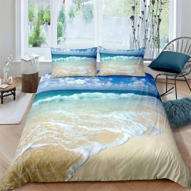 Bettwäsche Set Your Warm Home Blau Ozean mit Fischen und Meerespalmen aus Mikrofaser, B/H: 135 x 200 cm - Bild 1