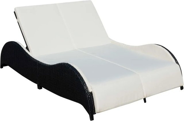 vidaXL Doppel-Sonnenliege aus Poly Rattan mit Auflage in Schwarz und verstellbarer Kopfstütze
