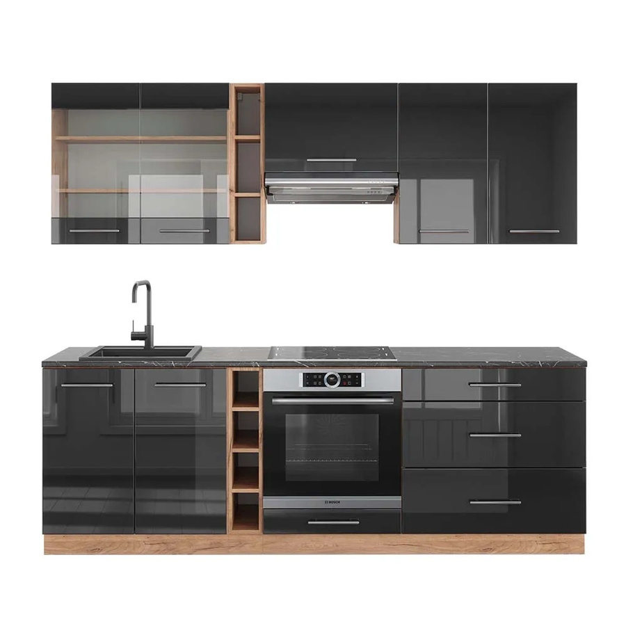 Vicco Fame-Line Küchenzeile Anthrazit Hochglanz mit Goldkraft Eiche, Breite: 235 cm - Bild 2
