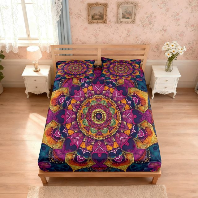 3-teiliges Bettwäsche-Set mit Bohemian-Muster in Multicolour für Erwachsene - Bild 1