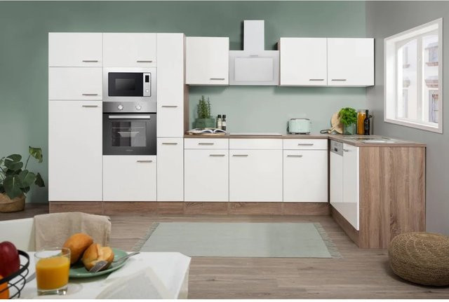 Respekta Winkelküche in Weiß Seidenglanz mit zeitlosem Design, B/H/T: 370 x 205 x 172 cm - Bild 1