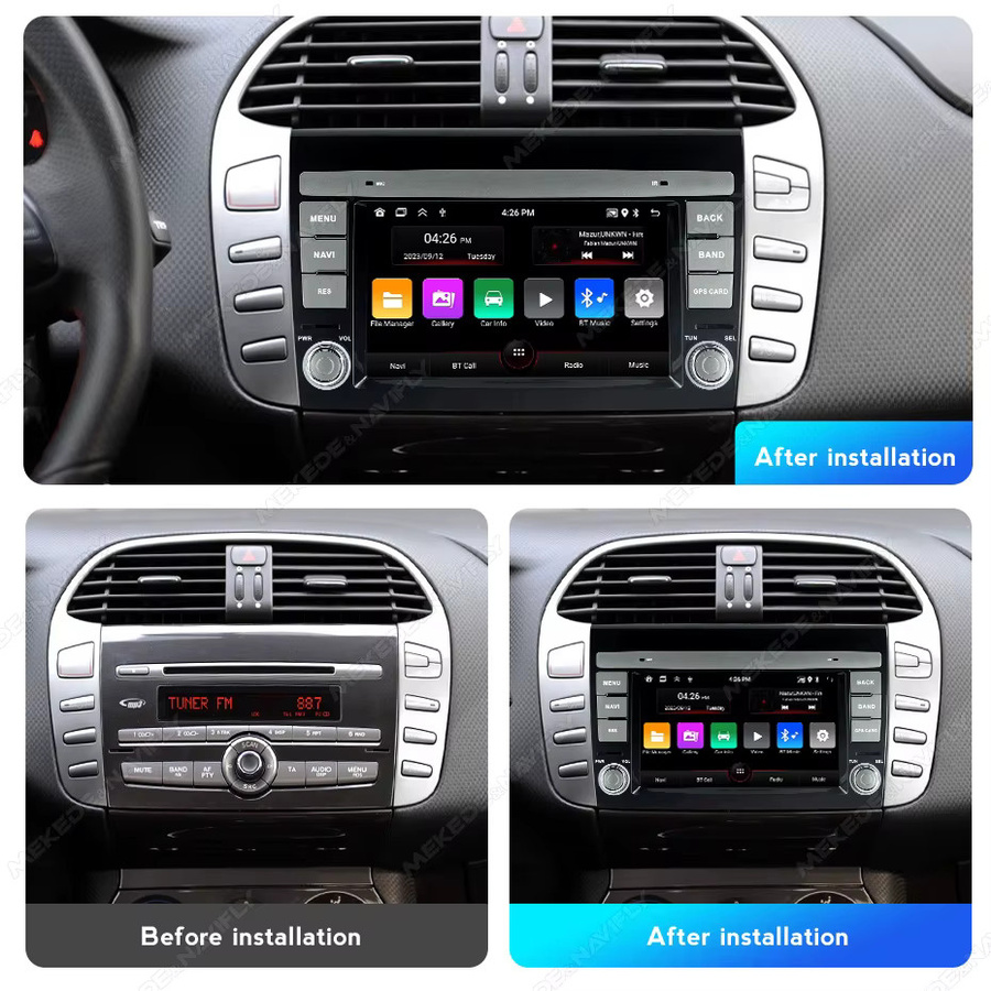 STRONGNAVI Android 15 Autoradio mit 7 Zoll Display für Fiat Bravo 2007-2014, Kabelloses CarPlay und Android Auto, GPS-Navigation und FM, Schwarz - Bild 2