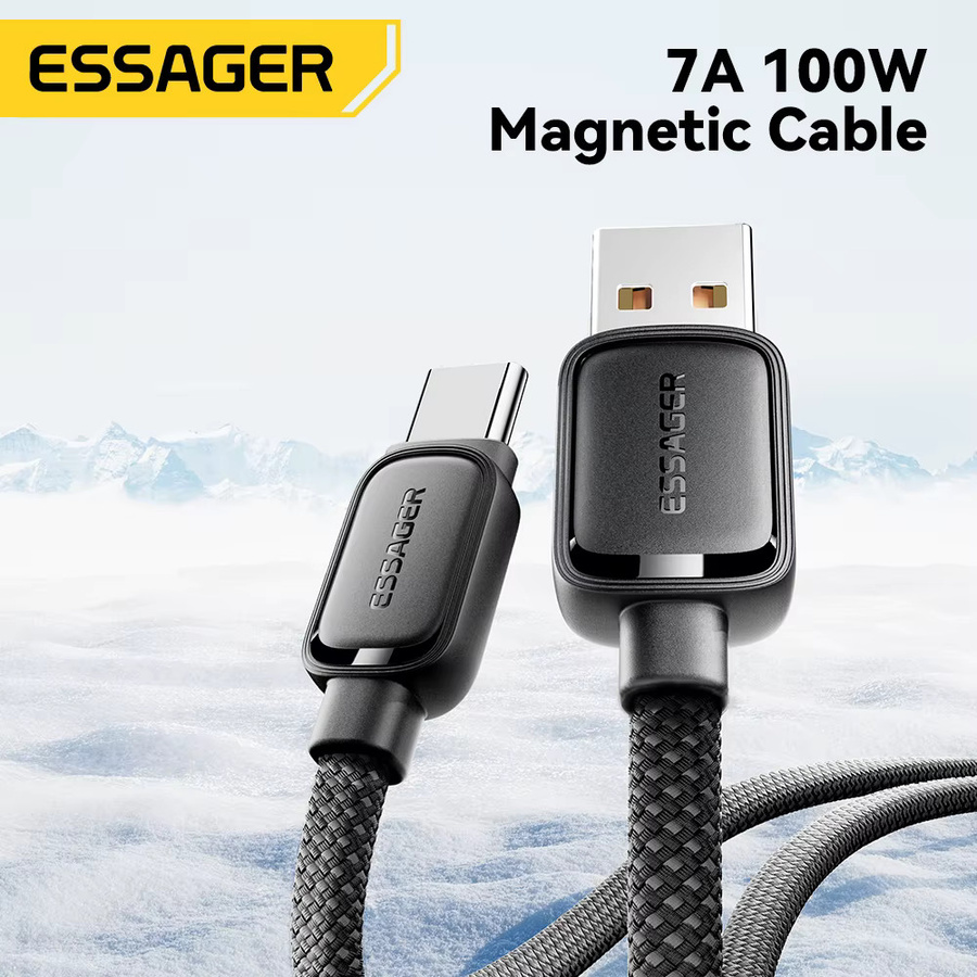 Essager USB A auf Typ C Schnellladekabel 100 W mit magnetischer Absaugung in Schwarz - Bild 2