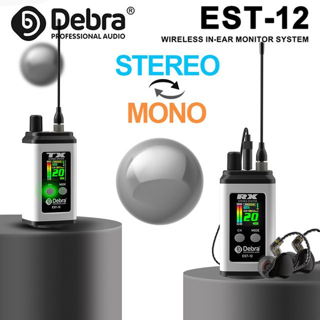 Debra EST-12 Stereo UHF Wireless In-Ear-Überwachungssystem, tragbares wiederaufladbares System in Schwarz für Bühnenauftritte und Kirchen - Bild 1