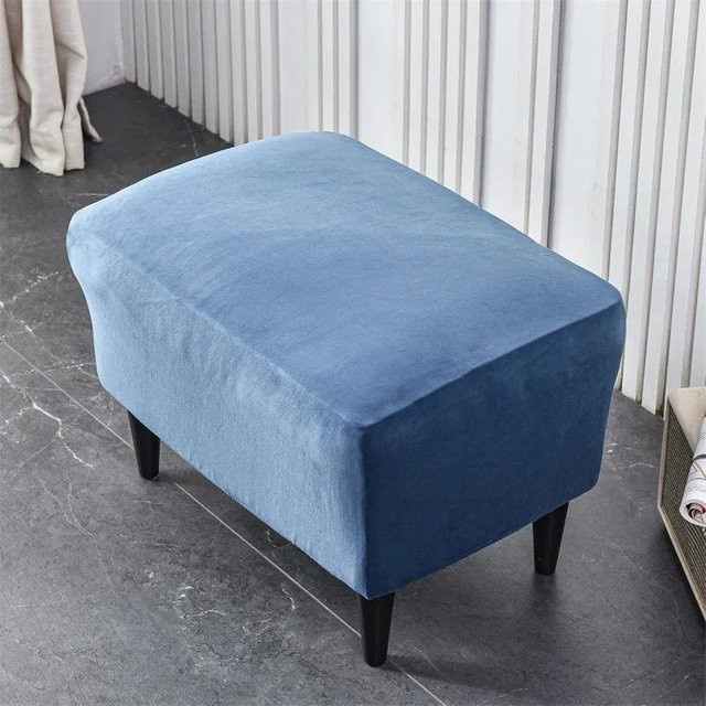 Yiran Furniture Elastischer Hockerbezug aus Samt in Blau für rechteckige Hocker und Fußstützen - Bild 1