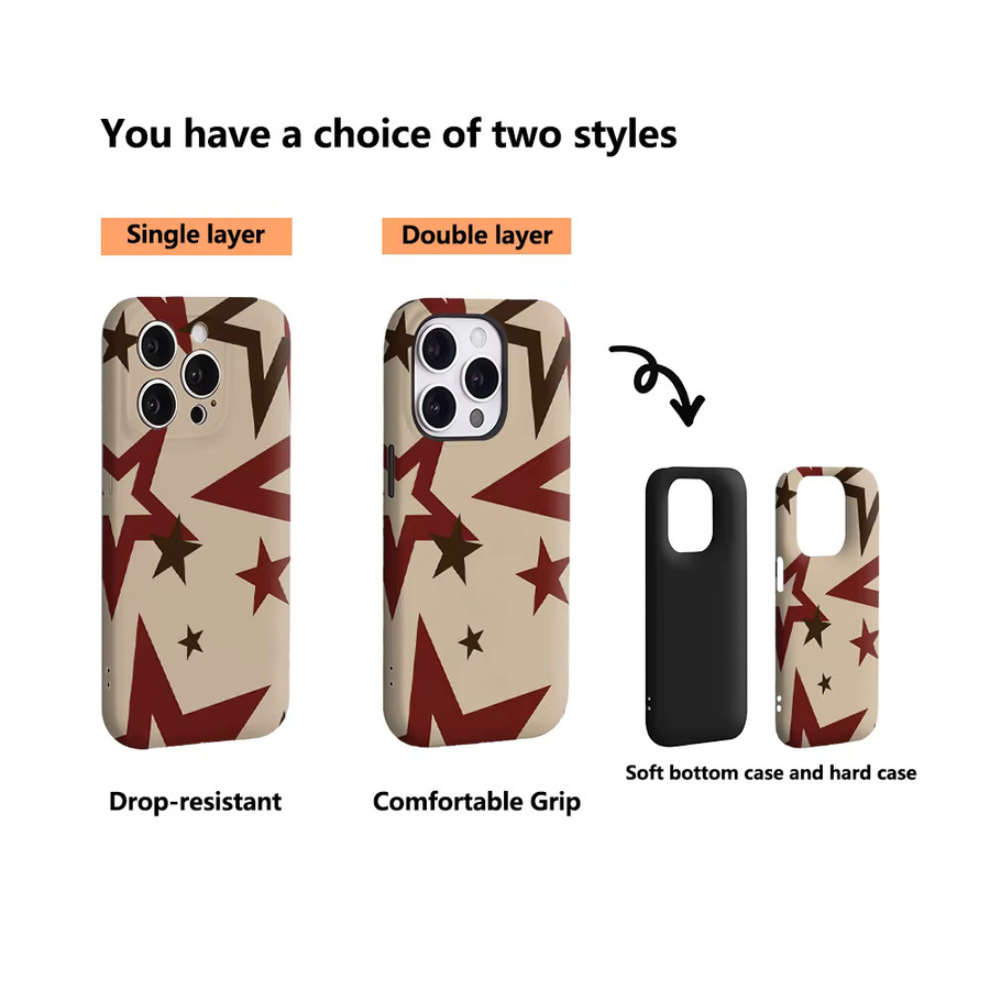 Handyhülle mit Retro-Sternmuster für iPhone 11 bis iPhone 17 Pro Max Plus in Multicolour mit doppelschichtiger Rückseite von Potdemiel - Bild 3