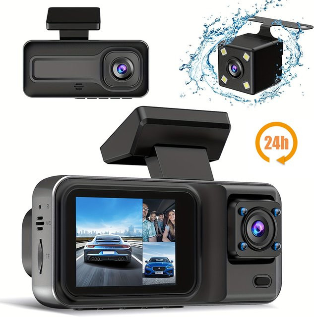 GMAIPOP 3-Kanal Dashcam Full HD 1080P Videorekorder mit Rückfahrkamera in Schwarz - Bild 1
