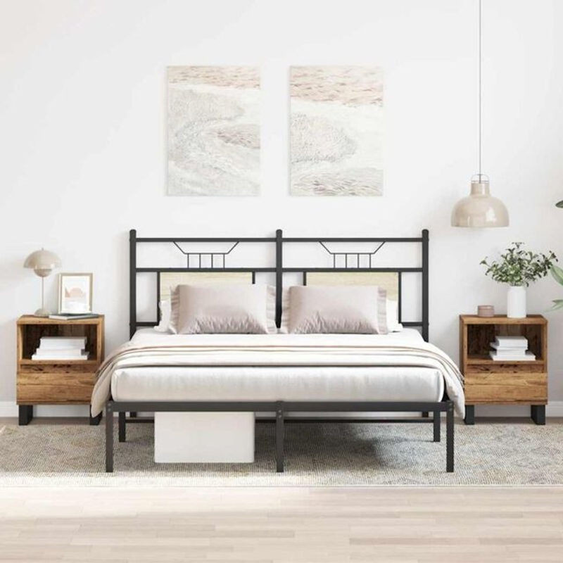Vidaxl Set aus 2 Nachttischen in Altholz-Optik und Braun, Design im Industrial-Stil aus Holzwerkstoff und Metall, B/T/H: 40 x 35 x 51 cm - Bild 1