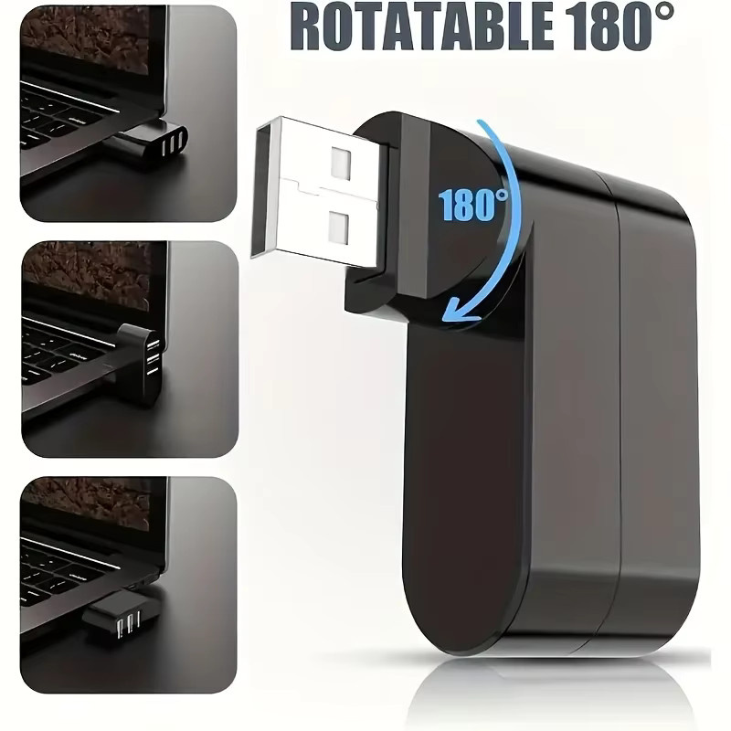 Congdi USB-Hub 3.0 Adapter mit 3 Anschlüssen, drehbar, Schwarz - Bild 2