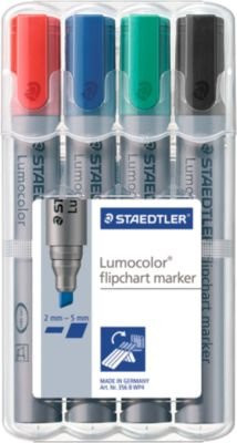 STAEDTLER Lumocolor 356BWP4 Flipchartmarker Set, 4er Pack, Multicolor, Keilspitze - Bild 1