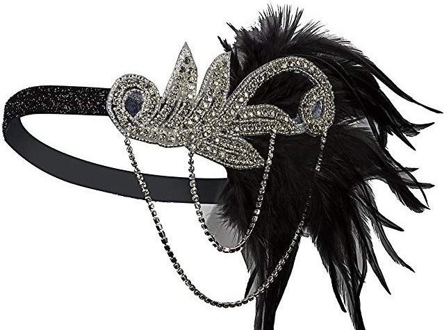 Haarschmuck Damen, Vintage, Schwarz, Feder, Stirnband - Bild 1