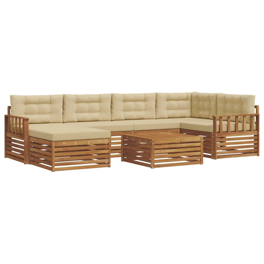 vidaXL Outdoor-Sofagarnitur 7-teilig aus Akazienholz mit Kissen in Natur und Beige - Bild 2