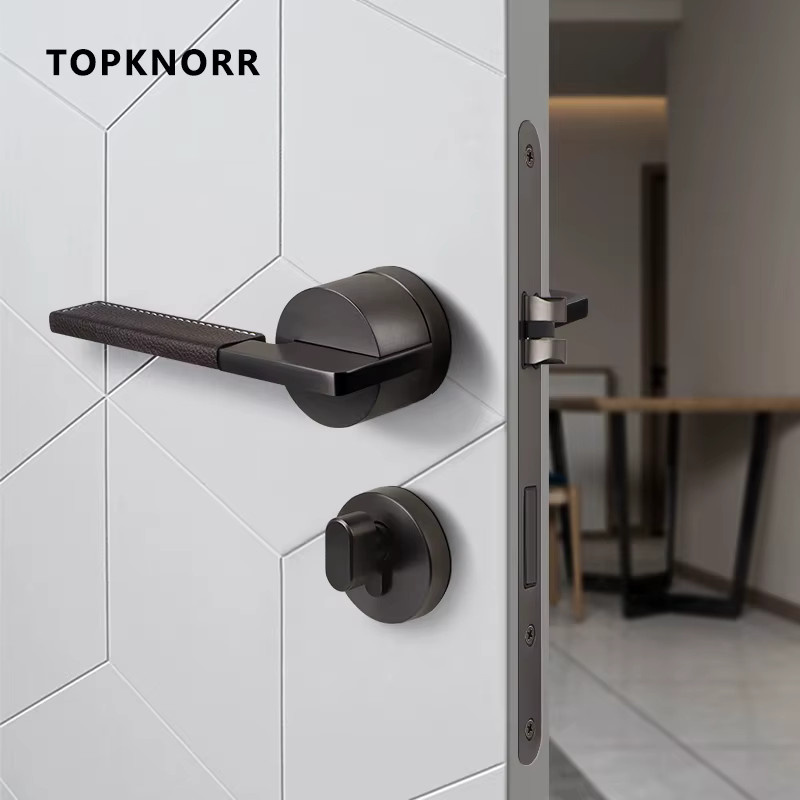 TOP KNORR Echtleder Türgriff für Schlafzimmer und Innenräume, magnetisch und geräuscharm, Grau und Schwarz - Bild 1