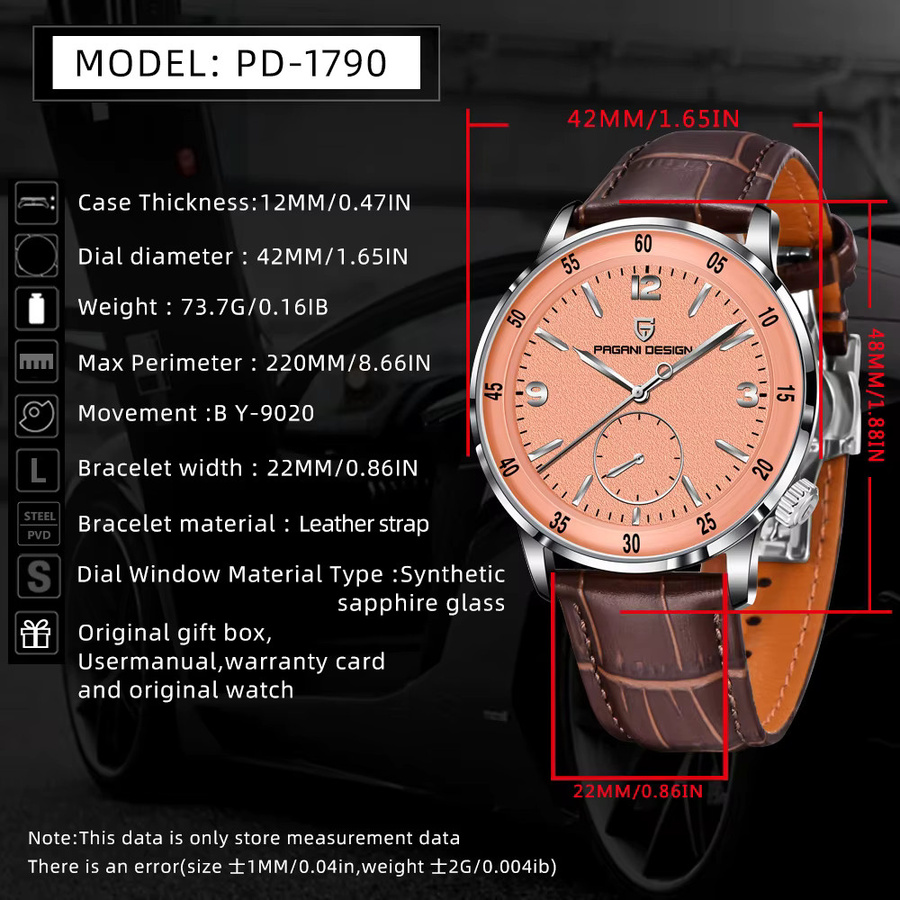 PAGANI DESIGN Armbanduhr, Automatik, Edelstahl, Leder, 42 mm, Herren - Bild 6