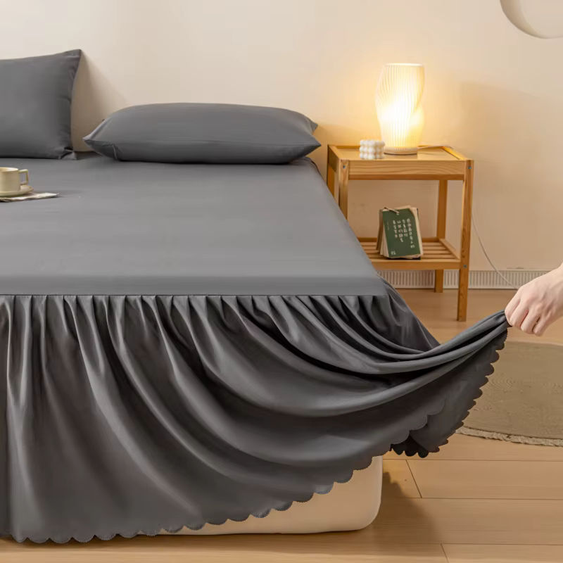 Grauer Bettrock als weiche Tagesdecke und Matratzenschoner im minimalistischen Stil, Breite: 120 cm, Tiefe: 200 cm - Bild 3