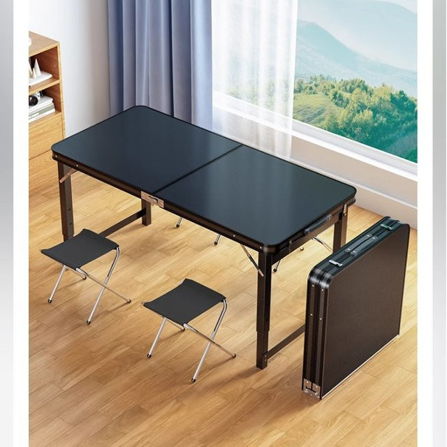 LEWEN Klappbarer Picknicktisch in Schwarz, höhenverstellbarer Campingtisch mit MDF-Platte und Aluminiumrahmen für Garten und Outdoor - Bild 1