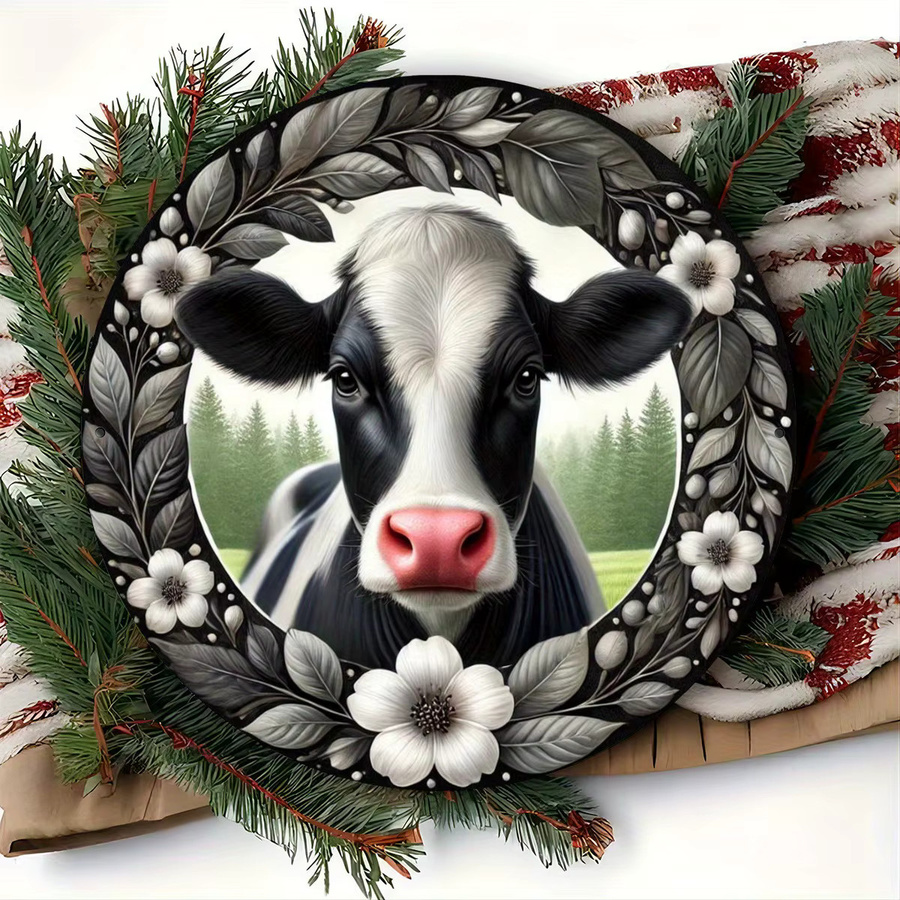Potdemiel Wandkunst Holstein Kuh aus Metall, kreisförmige Bauernhaus-Dekoration in Mehrfarbig, Durchmesser: 20 cm - Bild 6