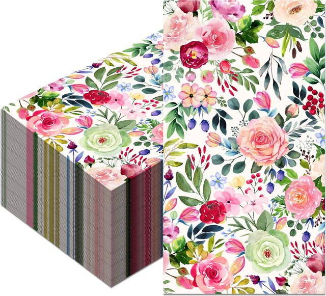 20 Stück bunte Einweg-Papierservietten mit floralem Rosenmuster, 2-lagig, ideal für Hochzeiten und Partys, Mehrfarbig - Bild 1
