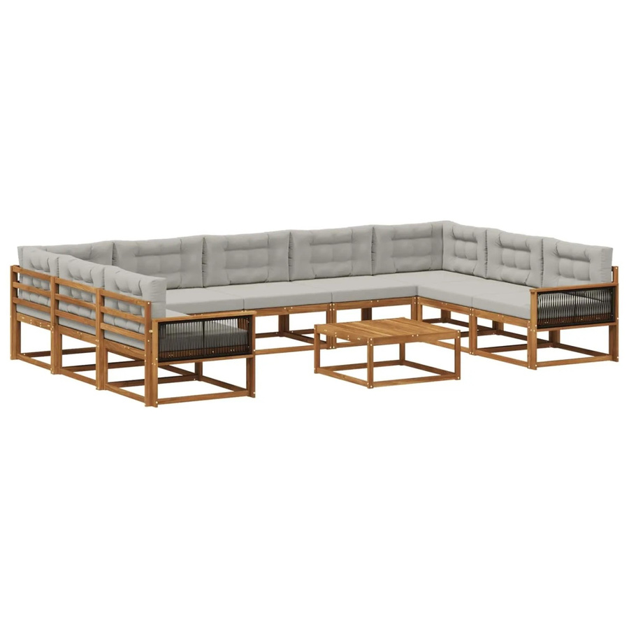 vidaXL Outdoor-Sofagarnitur aus massivem Akazienholz mit 10 Kissen in Braun und Hellgrau - Bild 2