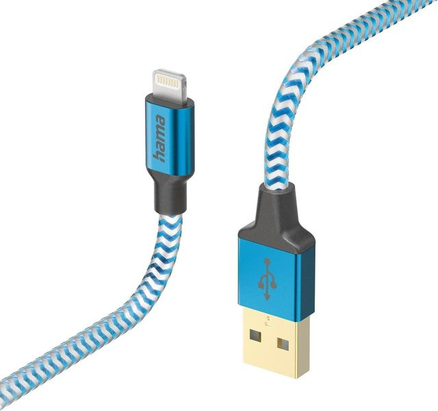 Hama Ladekabel Reflective Nylon USB-A auf Lightning in Blau, 1,5 m - Bild 1