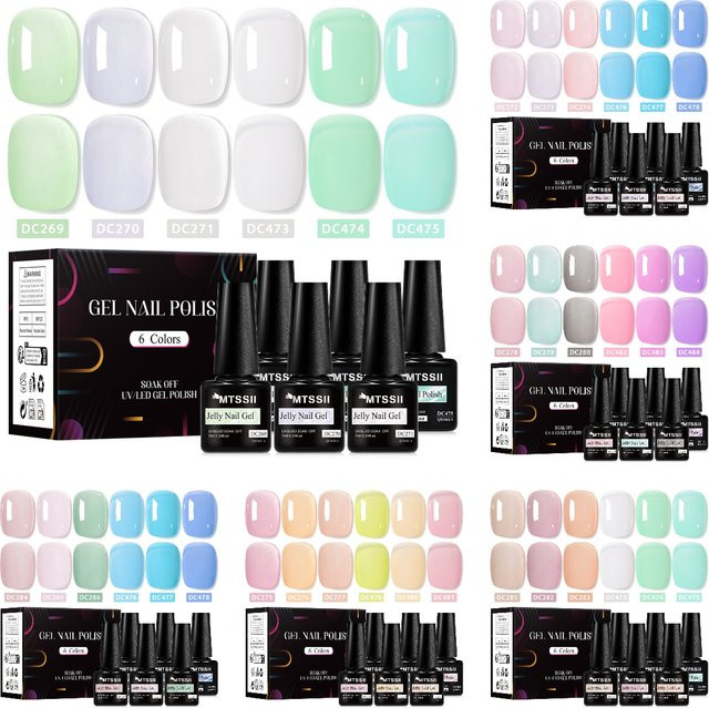 Mtssii Macaron Jelly Clear Nude Gel Nagellack Set, 6-teilig, Rosa, Transparent - Bild 1
