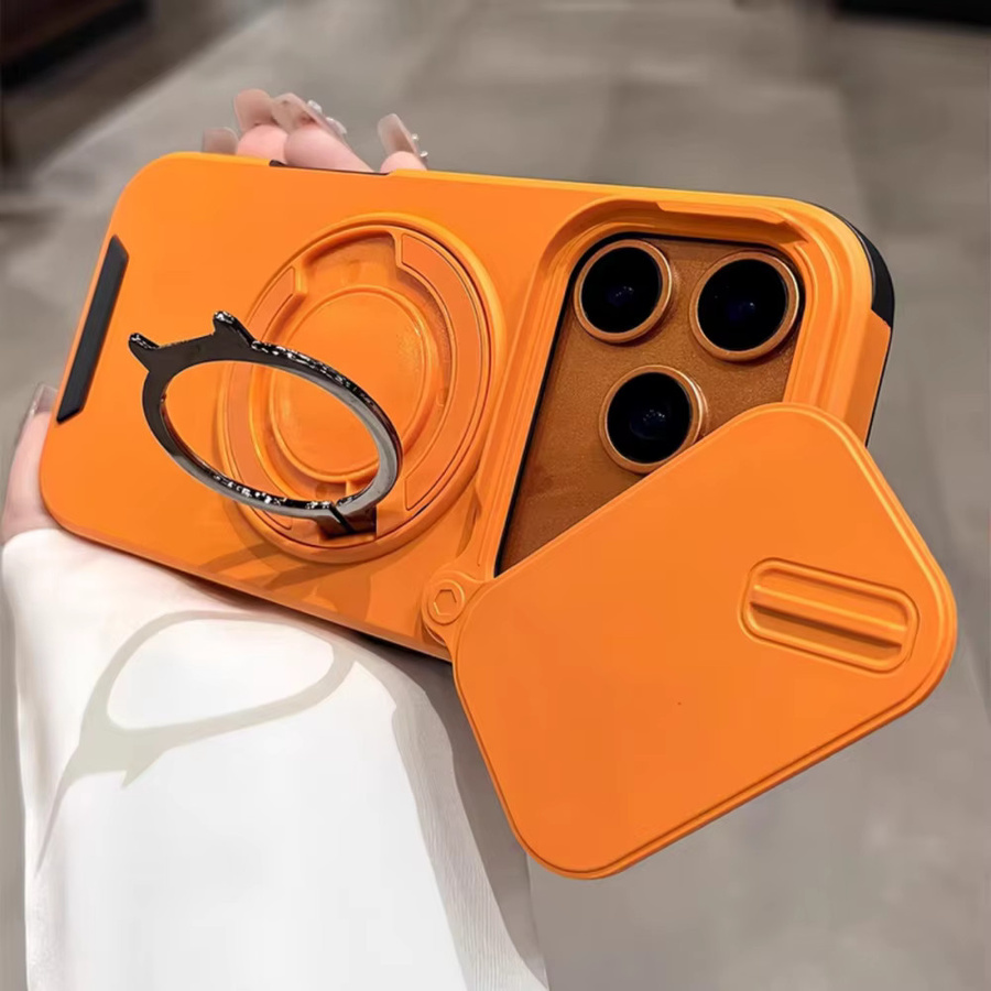 MagSafe Magnetische iPhone Schutzhülle mit drehbarer Halterung und Metallring für kabelloses Laden in Blau und Orange - Bild 3
