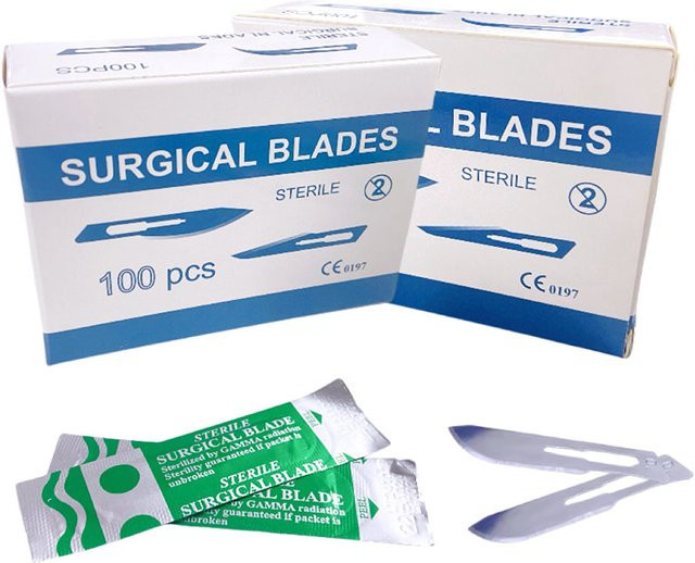DENTWORLD Chirurgische Skalpellklingen aus Kohlenstoffstahl, sterilisiert, 100 Stück, Silber, Typ 10, 11, 15 für Dental- und Chirurgieanwendungen - Bild 1