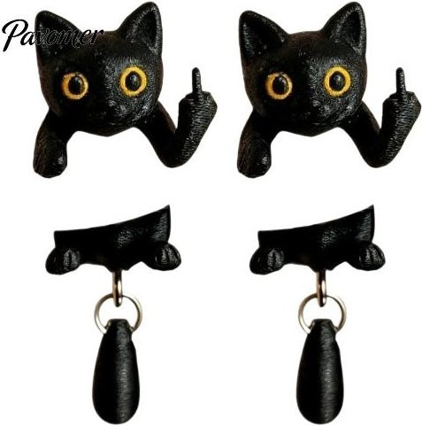 Astrid Ohrringe, Schwarze Katze, Messing, Damen, Gotisch, Schwarz - Bild 1