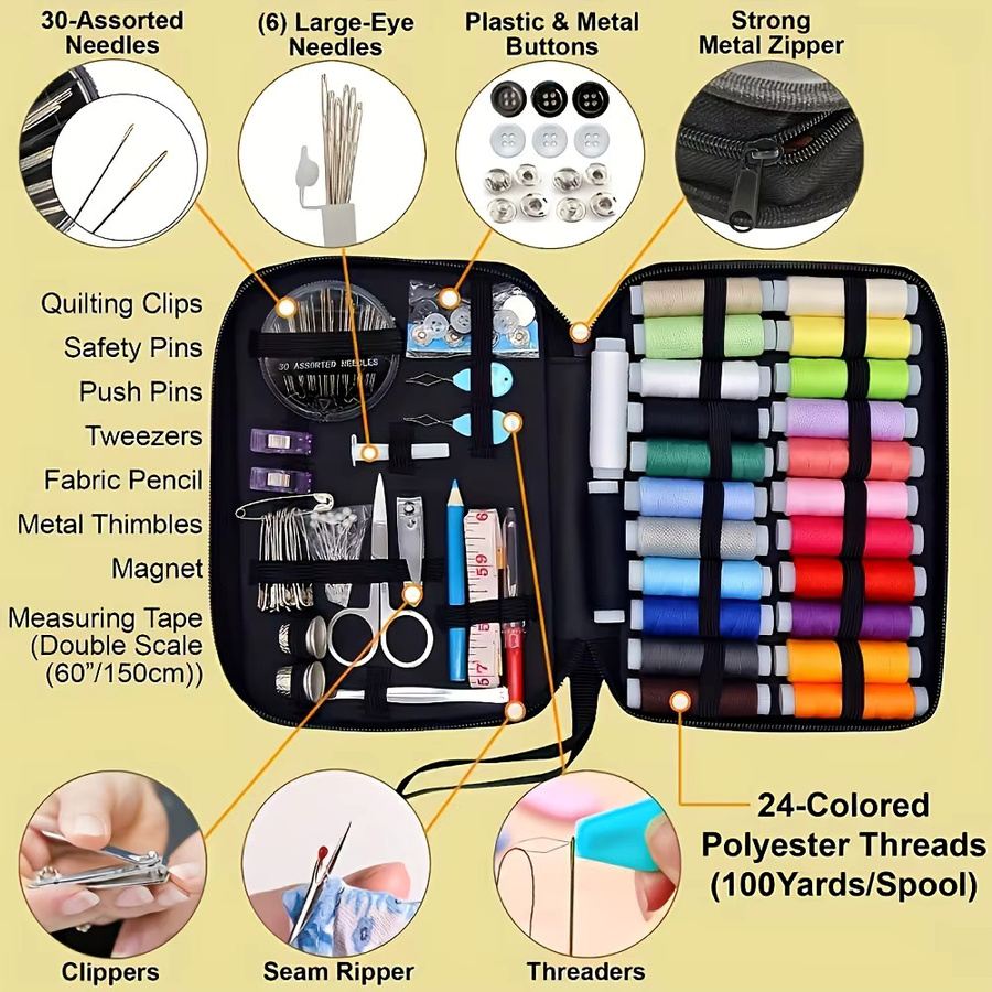 Tragbares Reise-Nähset mit 27 Teilen in Mehrfarben aus Canvas und Kunststoff zur einfachen Reparatur - Bild 5