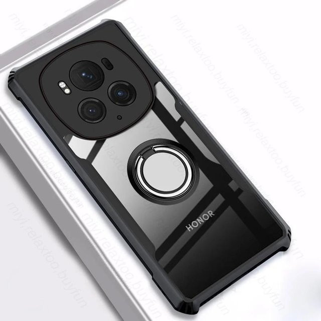 Honor Magic6 Pro 5G Schutzhülle mit transparenter Acryl-Rückseite und Magnetring in Schwarz - Bild 1