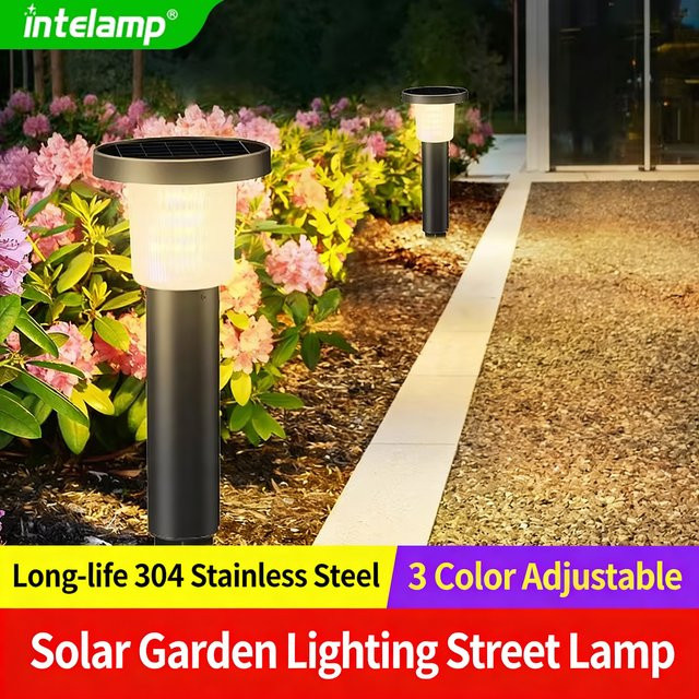 Intelamp 2er-Pack Solar-Gartenleuchten aus Edelstahl in Schwarz und Silber für Außenbereiche, Wege und Gärten mit warmweißem Licht - Bild 1