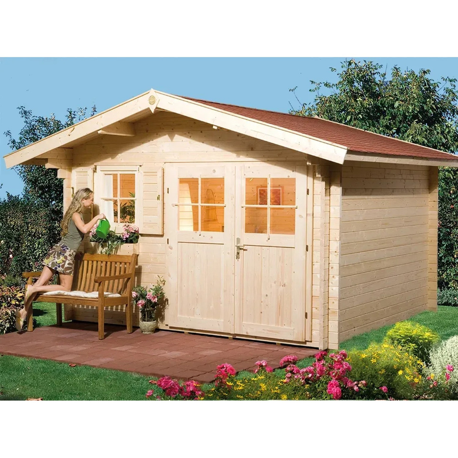Weka Gartenhaus Verona in Natur aus Fichtenholz mit Satteldach und Vordach, B/T: 340 x 300 cm - Bild 2