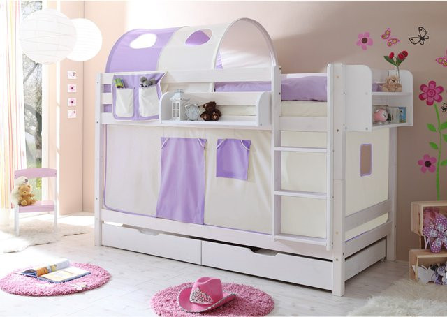 TiCAA Etagenbett Marcel aus Kiefer Massivholz in Weiß Classic für Kinder - Bild 1