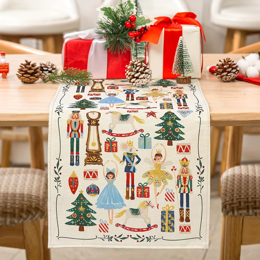 ZZN Weihnachts-Tischläufer Vintage Nussknacker Aquarell-Design aus Polyester, Mehrfarbig, B: 183 cm, H: 33 cm - Bild 3