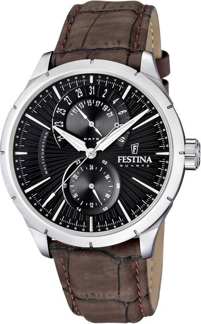 Festina Herrenuhr, Quarz, Edelstahl, Leder, Schwarz, 5 ATM - Bild 1