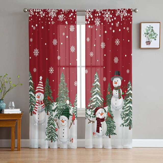 Transparenter Weihnachtsvorhang mit Schneeflocken in Blau, Tüllvorhang aus Polyester für Wohnzimmer und Küche, Breite: 135 cm, Höhe: 115 cm - Bild 1