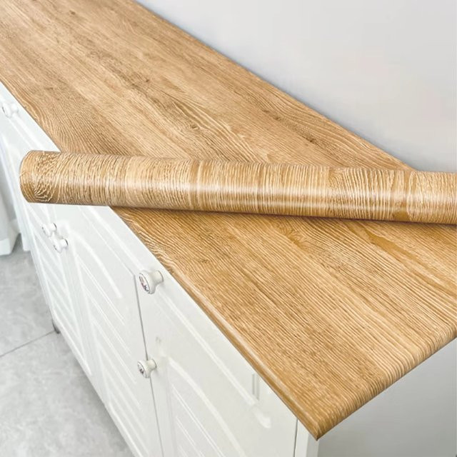 Selbstklebende PVC-Tapete in Holzmaserung, ölbeständiger Aufkleber für Küchenarbeitsplatten, Möbel und Wände, Farbe: Braun/Gelb - Bild 1