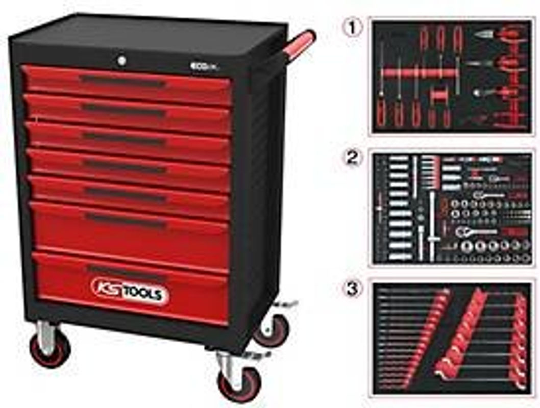 KS Tools ECOline Werkstattwagen aus Stahlblech mit 7 Schubladen, Schwarz/Rot, B: 74,8 cm, T: 45,9 cm, H: 101,4 cm - Bild 4