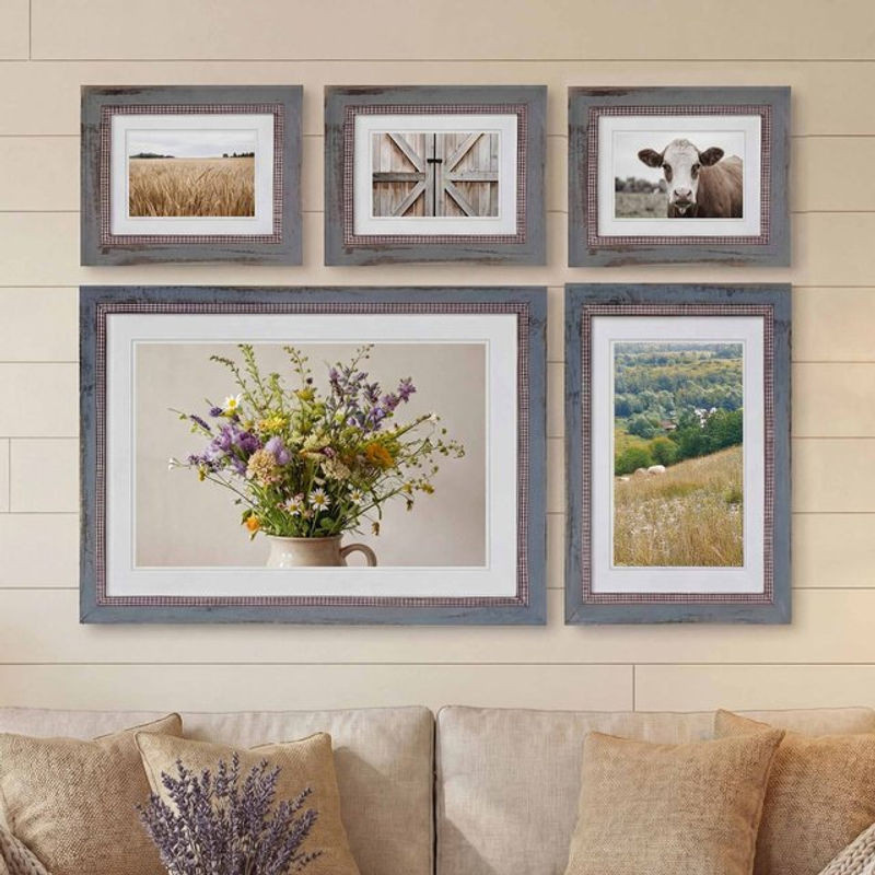 Bilderrahmen Set MCW aus Holz im Landhaus-Stil, grau, 5-teilig, Wandmontage - Bild 1