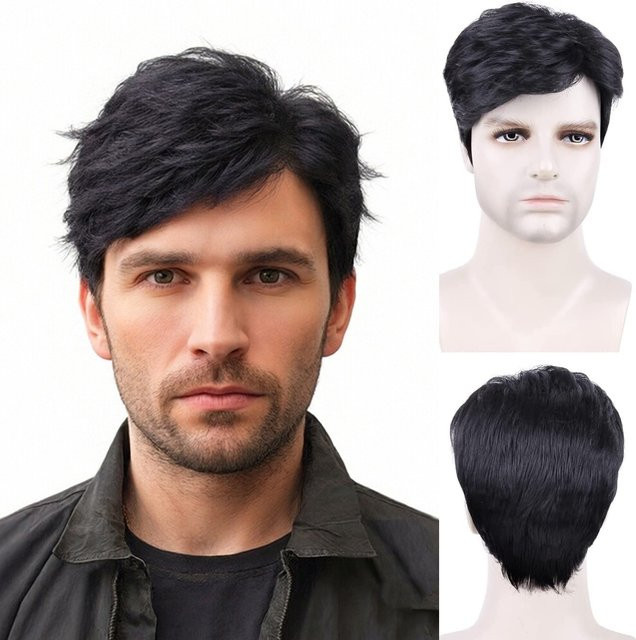 MSIWIGS Synthetische Perücke Herren, Pixie-Schnitt, schwarz, gerade - Bild 1
