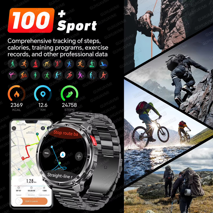 GUHUAVMI GPS Militär-Smartwatch in Schwarz mit AGPS, 5ATM Wasserdichtigkeit, 3D-Kompass und 1100mAh Akku - Bild 6