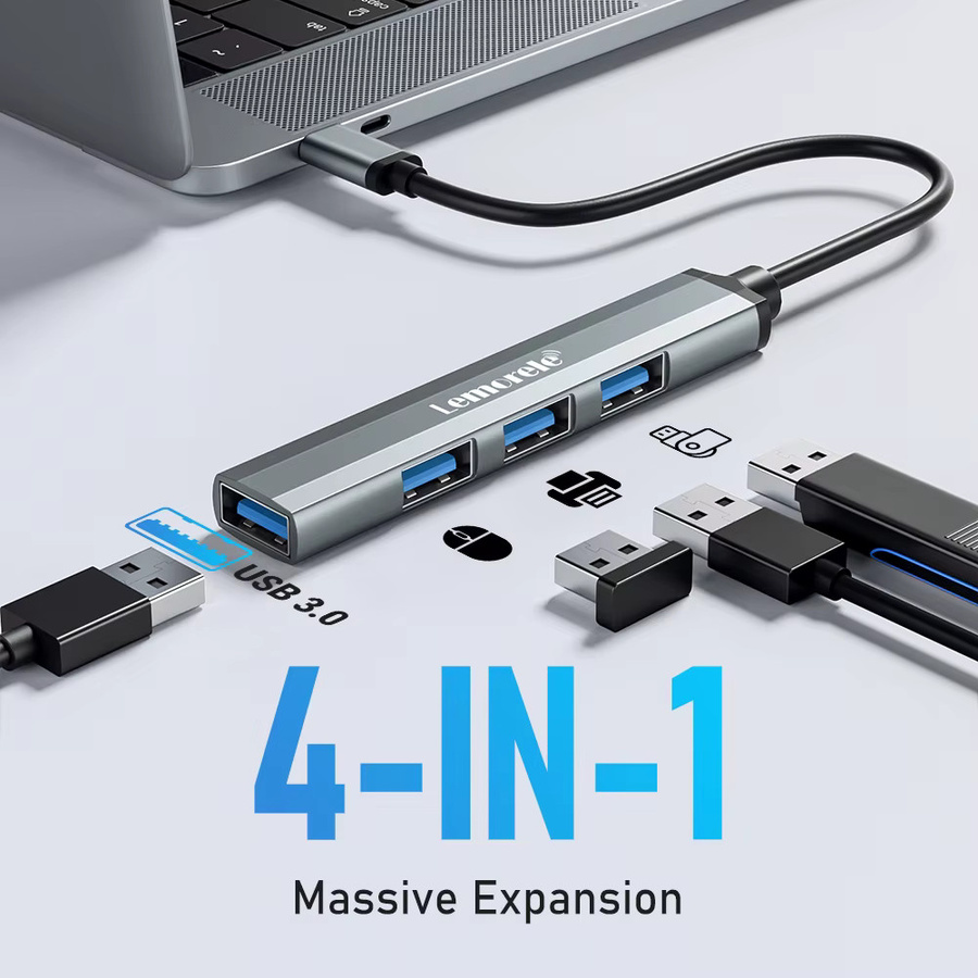 Lemorele USB-C Hub mit 4 USB 3.0 Ports als Multi-Splitter-Adapter für Laptop und MacBook Pro - Bild 2