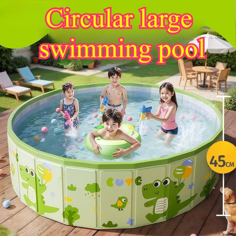 JIABINFU Nicht aufblasbares Kinder-Schwimmbecken in Rundform mit vierseitigem Stützbrett, Farbe: Grün, Durchmesser: 160 cm, Höhe: 45 cm - Bild 2