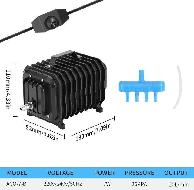 Hailea Elektromagnetische Luftpumpe ACO208/308/318 für Aquarien und Teiche in Schwarz - Bild 1