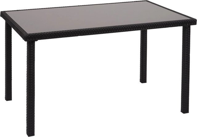 PROREGAL Gartentisch aus Poly-Rattan und Glas in Schwarz, B/T/H: 120 x 71 x 75 cm - Bild 1