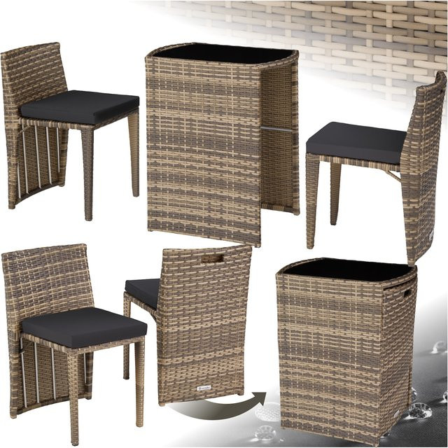 tectake Aluminium Rattanset mit Tisch und Stühlen in Braun, wetterfest mit Sicherheitsglasplatte für Garten, Balkon und Terrasse, B/T/H: 156,50 x 50 x 74,50 cm - Bild 1