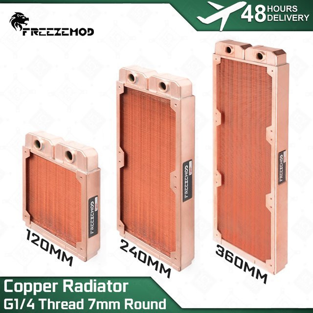 FREEZE MOD Kupfer Kühler mit 7mm Rundrohr, G1/4 Gewinde und Messing Wasserkammer für 120mm Lüfter, TSRP-ZT-TG - Bild 1