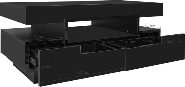 okwish Couchtisch mit LED-Lichtleiste und 4 Schubladen in Schwarz, B/T: 80 x 50 cm - Bild 1